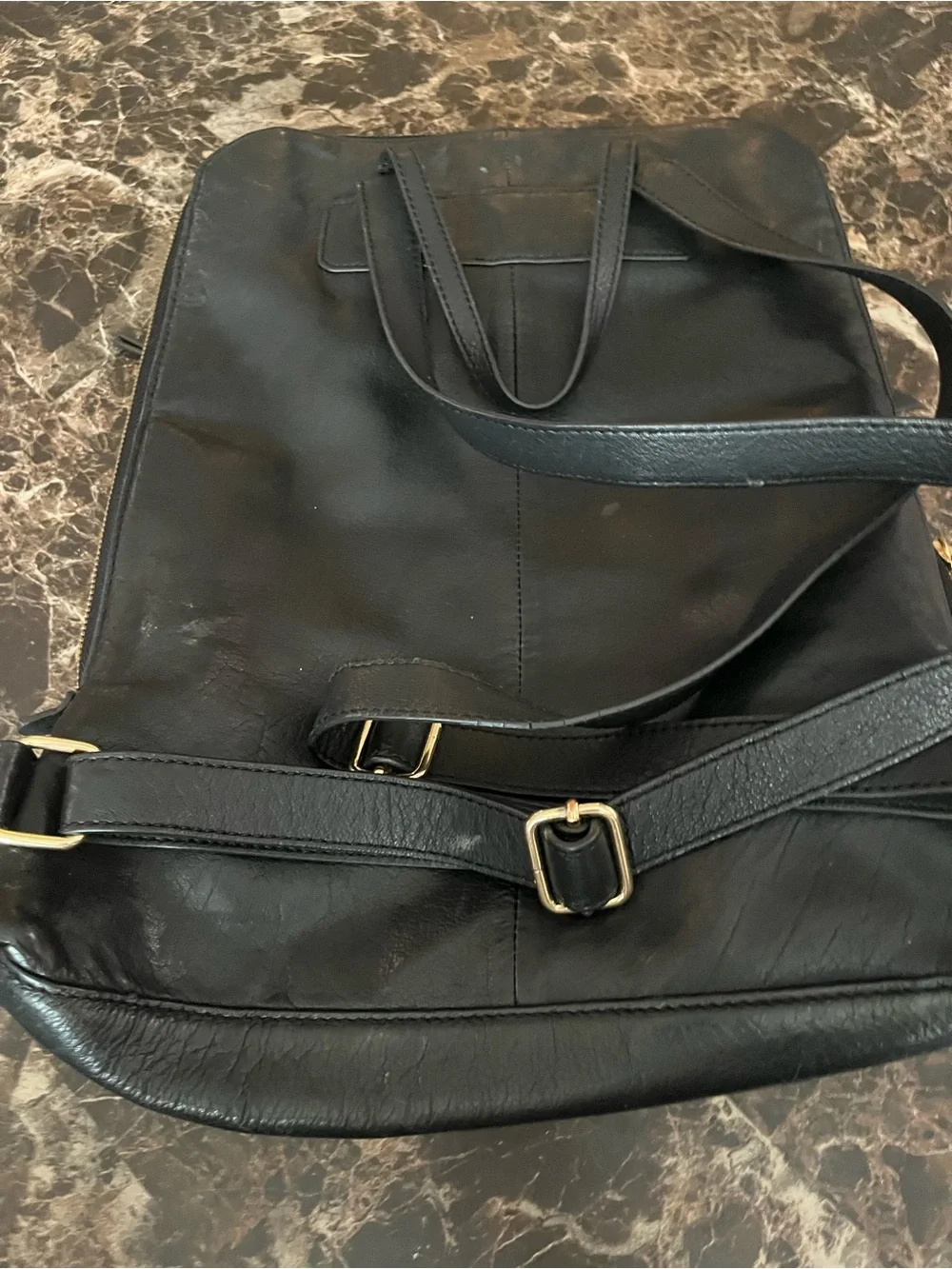 margot Black Leather Backpack with Gold Zippers